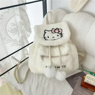 Sanrio-mochila escolar bonita para mujer, bolso de hombro, bolso kuromi, mochila de felpa bonita con dibujos de hello kitty