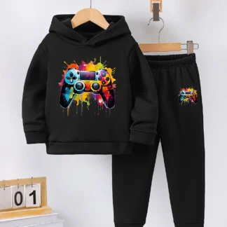 Conjunto de 2 sudaderas con capucha y pantalones de chándal con Forro cálido para niño, estilo deportivo cómodo informal, otoño e invierno, nuevo