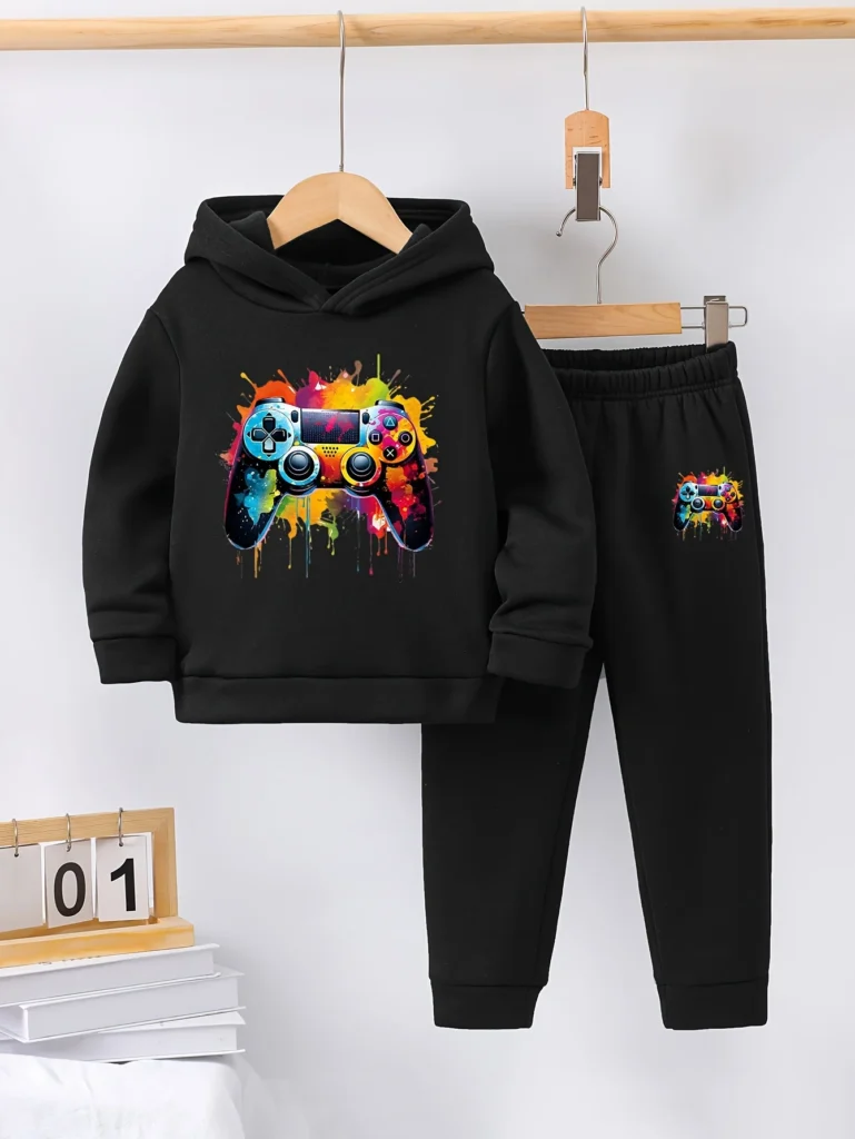 Conjunto de 2 sudaderas con capucha y pantalones de chándal con Forro cálido para niño, estilo deportivo cómodo informal, otoño e invierno, nuevo