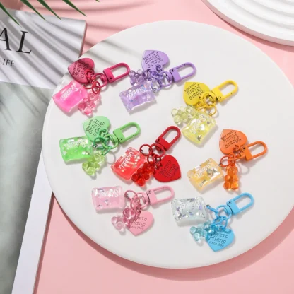 1 unids/pack colorido corazón oso caramelo llavero colgante de caramelo para lindo bolso creativo caja de auriculares de coche accesorios colgantes de llave