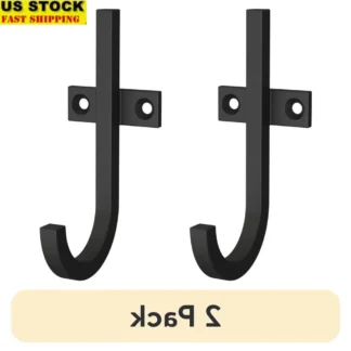 Paquete de 2 ganchos en forma de J negros mate, ganchos de pared, abrigos, toallas, bolsos, sombreros, soluciones de almacenamiento para el hogar