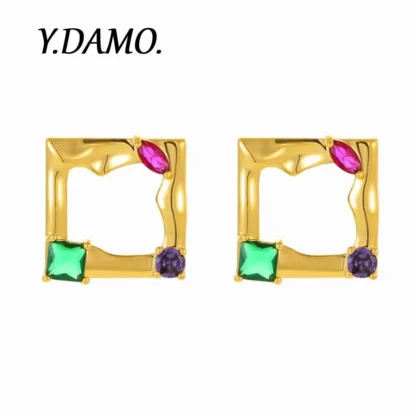 Pendientes Damo, pendientes cuadrados de circón, Color dorado, acero inoxidable, diseño de joyería para mujer, joyería de lujo, regalo, pendiente elegante de calidad