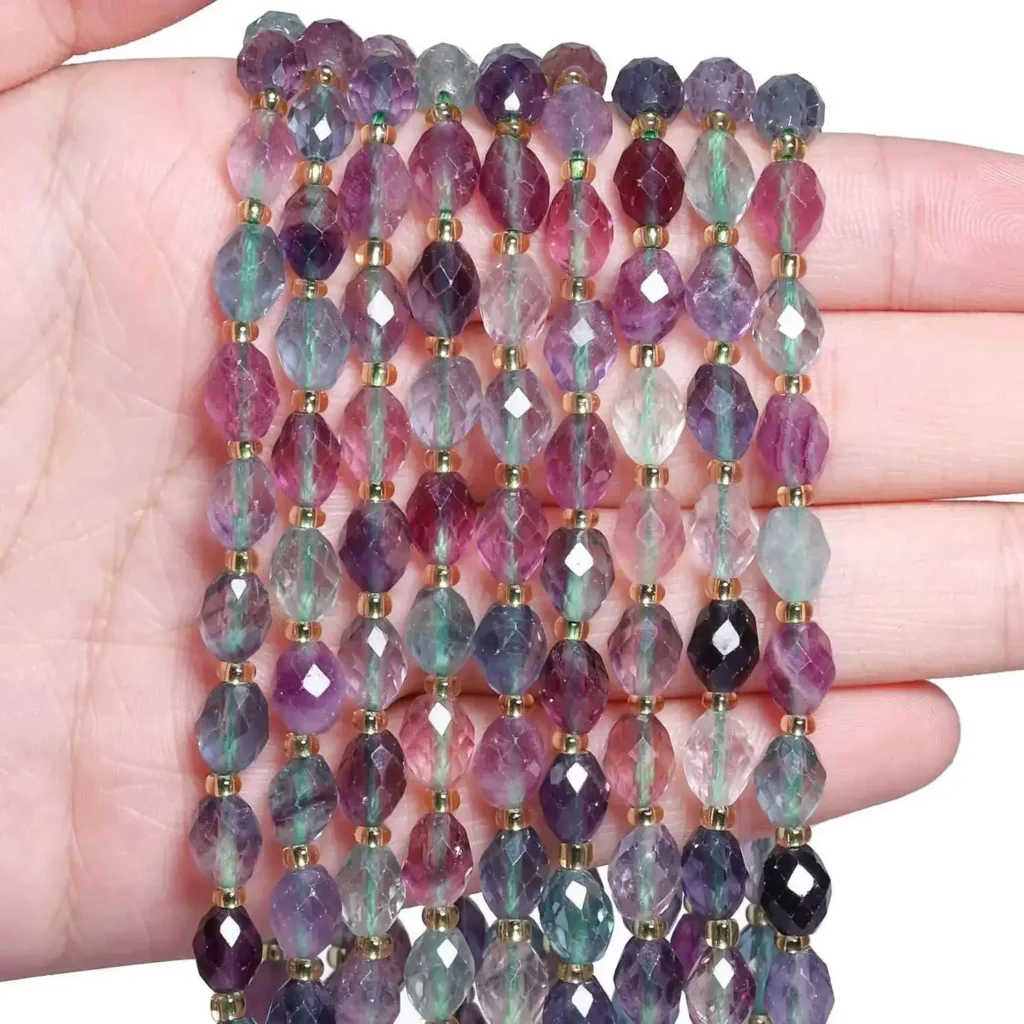 8x6mm16-19pcs cuentas de piedra ovaladas facetadas cuentas espaciadoras en forma de arroz de fluorita colorida Natural para fabricación de joyería accesorios de pulsera Diy