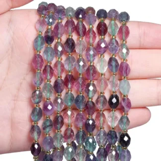 8x6mm16-19pcs cuentas de piedra ovaladas facetadas cuentas espaciadoras en forma de arroz de fluorita colorida Natural para fabricación de joyería accesorios de pulsera Diy