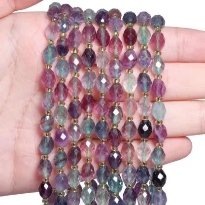 8x6mm16-19pcs cuentas de piedra ovaladas facetadas cuentas espaciadoras en forma de arroz de fluorita colorida Natural para fabricación de joyería accesorios de pulsera Diy