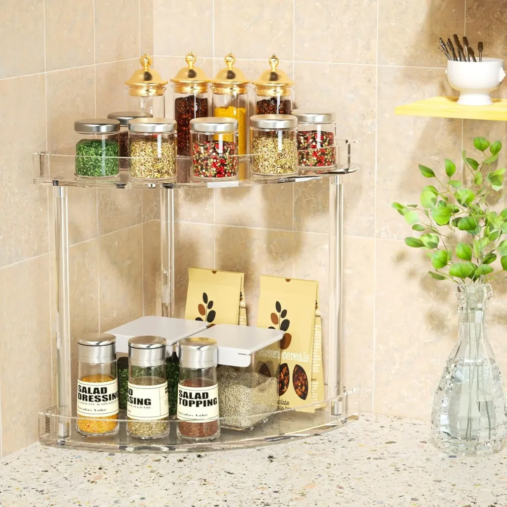 Npplus-organizador acrílico para encimera de baño, estante de almacenamiento de esquina de 2 niveles, transparente