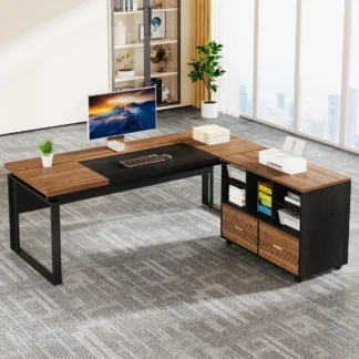 Escritorio ejecutivo en forma de L con archivador reversible, escritorio de oficina de 63" con cajones de almacenamiento, escritorios de oficina
