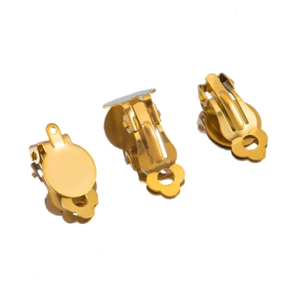 10 Uds. Base de clip para oreja de acero inoxidable, Base de ajuste en blanco para pendientes, compatible con cabujón de cristal de 8, 10, 12 y 14mm, camafeo, fabricación de joyería, componente DIY