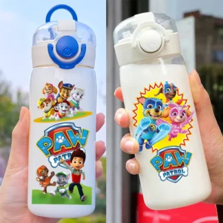 Botellas con pajita de la patrulla canina, 400ML, lindo perro, capitán Ryder, botella de agua anticaída de plástico transparente para niños y estudiantes