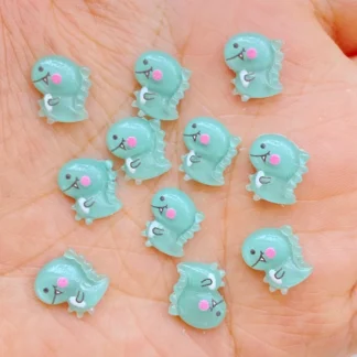 Mini dinosaurio verde de dibujos animados para uñas, accesorios de resina 3D para decoración de uñas, 50 piezas