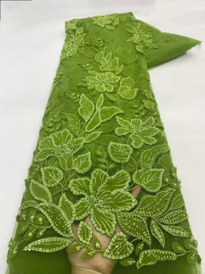 Tela de encaje bordado de tubo de cuentas nigerianas de 5 yardas, tela de tul francés de lentejuelas africanas de alta calidad para costura de vestidos de mujer