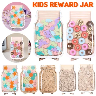 Tarro de recompensa para niños con estrella de dinosaurio, tarro de recompensa para el aula con Base de pie, tabla de tareas, tarro de recompensa magnético de madera, 1 Uds.