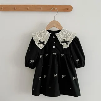 Vestido de princesa para niñas de 0 a 6 años, ropa para niñas, ropa con cuello de mariposa, ropa de una pieza para niñas, vestido bordado para niños