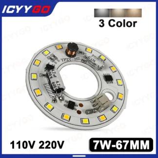 Panel de luz LED redondo con controlador gratuito, 3 colores cambiantes, 7 W, 13 W, 15 W, 18 W, 110 V, 220 V, voltaje amplio, conexión directa universal.