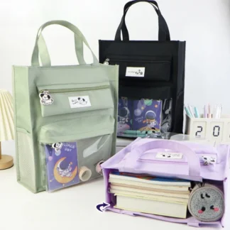 Bolso de mano de archivo portátil de animales de dibujos animados lindos, papel de prueba de libro de estudiantes, papelería de gran capacidad multifuncional, almacenamiento Tutorial