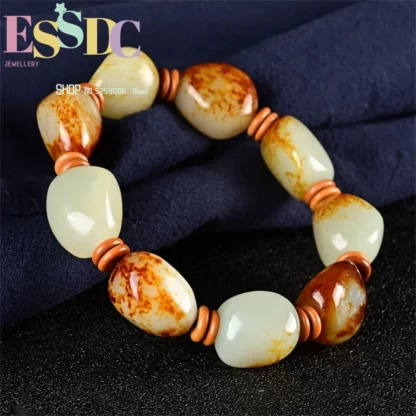 Venta al por mayor de Material de semilla de Jade Hetian Natural de Xinjiang para hombres y mujeres, piel roja de azufaifa con pulsera blanca Original, regalo