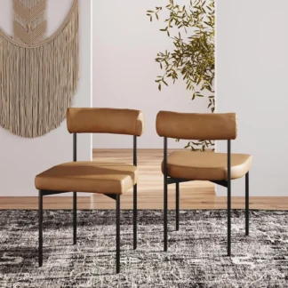 Silla de cocina y comedor moderna Dahlia con patas de metal y tapizado de cuero vegano, marrón/negro, juego de 2