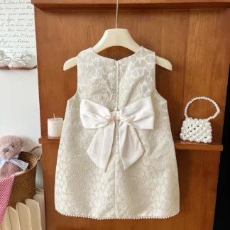 Vestido de princesa de verano para niña, ropa de moda con lazo encantador sin mangas, Top sin mangas, 2024