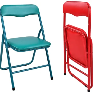 Sillas plegables acolchadas de espuma de Metal con marco de acero para niños, Pa de 2 (tela/vinilo), verde y rojo