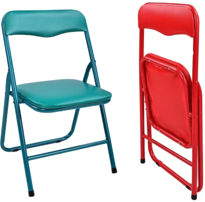 Sillas plegables acolchadas de espuma de Metal con marco de acero para niños, Pa de 2 (tela/vinilo), verde y rojo
