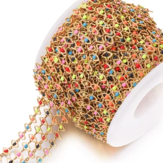 Collar dorado de acero inoxidable de 1 metro, cadenas esmaltadas en forma de diamante, mal de ojo para pulsera DIY, suministros para hacer joyería artesanal, enteros