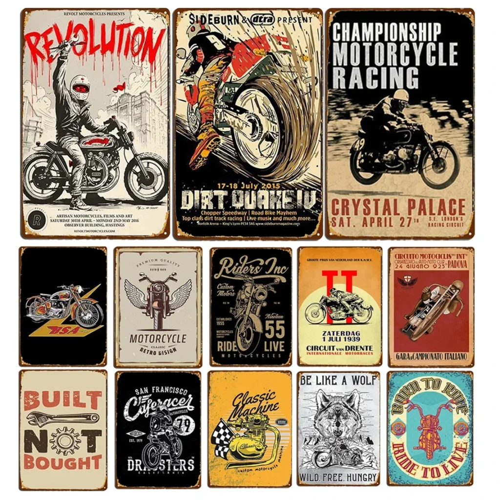 Letrero de Metal Vintage Motorcycle Racing Revolution, decoración de pared, placa de hojalata de arte desgastado oxidado, placa decorativa para Bar y garaje