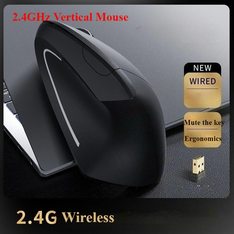 Ratones ópticos inalámbricos de 2,4 GHz, ratón Vertical ergonómico, 3 DPI ajustables, 800/1200/1600, 6 botones para ordenador portátil, PC y escritorio