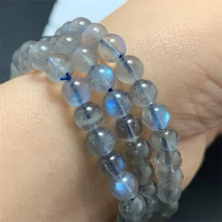1 pieza de pulseras de labradorita de luz azul de cuerpo gris Natural para mujer, pulsera de collar de doble uso de 3 hebras, cuentas transparentes de 6,5 MM