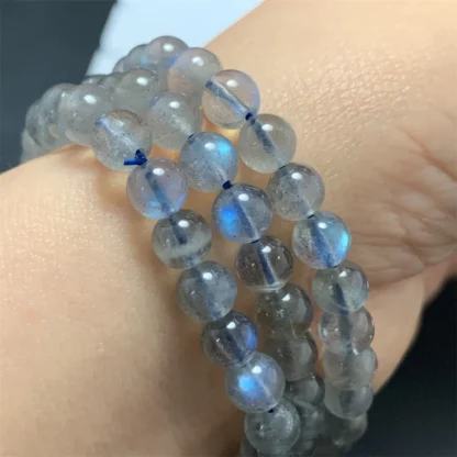 1 pieza de pulseras de labradorita de luz azul de cuerpo gris Natural para mujer, pulsera de collar de doble uso de 3 hebras, cuentas transparentes de 6,5 MM