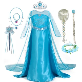 Vestido de princesa para niñas, ropa de Cosplay de Elsa azul, ropa elegante para carnaval, fiesta de cumpleaños, ropa para niños pequeños, juego de rol de Halloween, Reina de la nieve