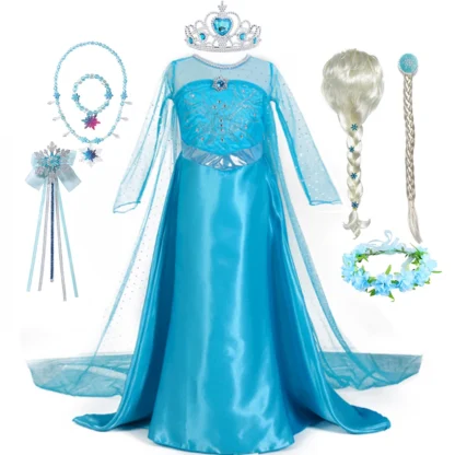 Vestido de princesa para niñas, ropa de Cosplay de Elsa azul, ropa elegante para carnaval, fiesta de cumpleaños, ropa para niños pequeños, juego de rol de Halloween, Reina de la nieve