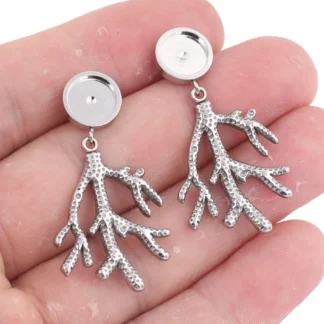 Base de pendiente de cabujón de acero inoxidable, 6 uds., 8mm, tachuelas en blanco con dijes de árbol, accesorios de bisel para pendientes Diy para fabricación de joyas