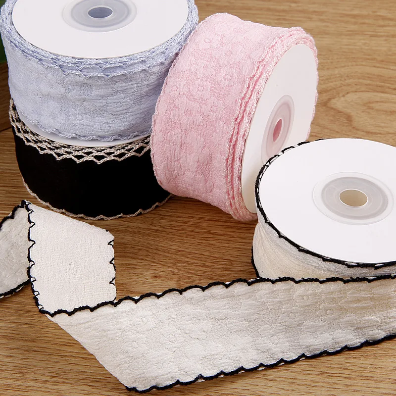 Cinta de algodón de gasa de flores con borde negro para manualidades, lazos de pelo DIY, accesorios de ropa, decoración navideña, 25mm, 38mm, 50 yardas