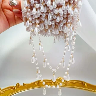 0,5 M 1M perla de imitación gota de agua encanto cadena con cuentas bola blanca de plástico cadenas de cobre collar tela DIY fabricación de joyas