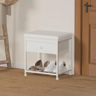 Banco de zapatos pequeño para entrada, taburete para zapatos con cojín, taburetes de tocador de almacenamiento para sala de maquillaje, banco moderno con estante