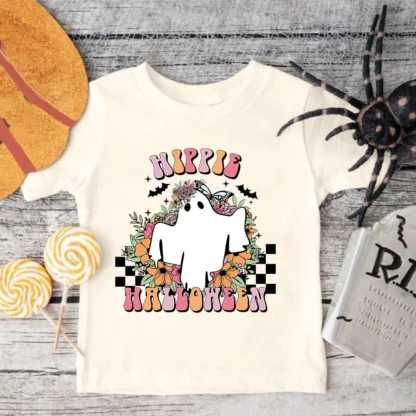 Camisa Hippie con estampado de fantasma para niños y niñas, traje de fiesta de Halloween, Retro, Tops de otoño y vacaciones para niños pequeños