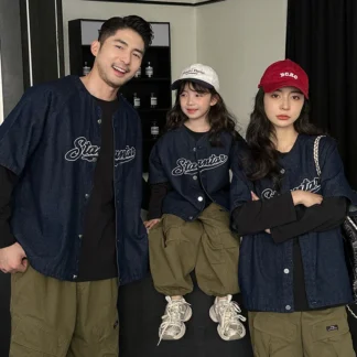 Moda urbana, conjunto de ropa a juego para padres e hijos, ropa familiar, papá coreano, madre e hija, hijo, abrigo de Hip Hop, Tops, pantalones, trajes