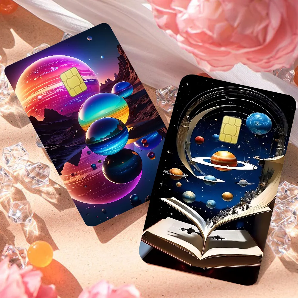 Pegatinas de piel para tarjetas de crédito Space Planet, sin residuos adhesivos, a prueba de agua para tarjetas de crédito VISA, tarjeta de acceso en metro