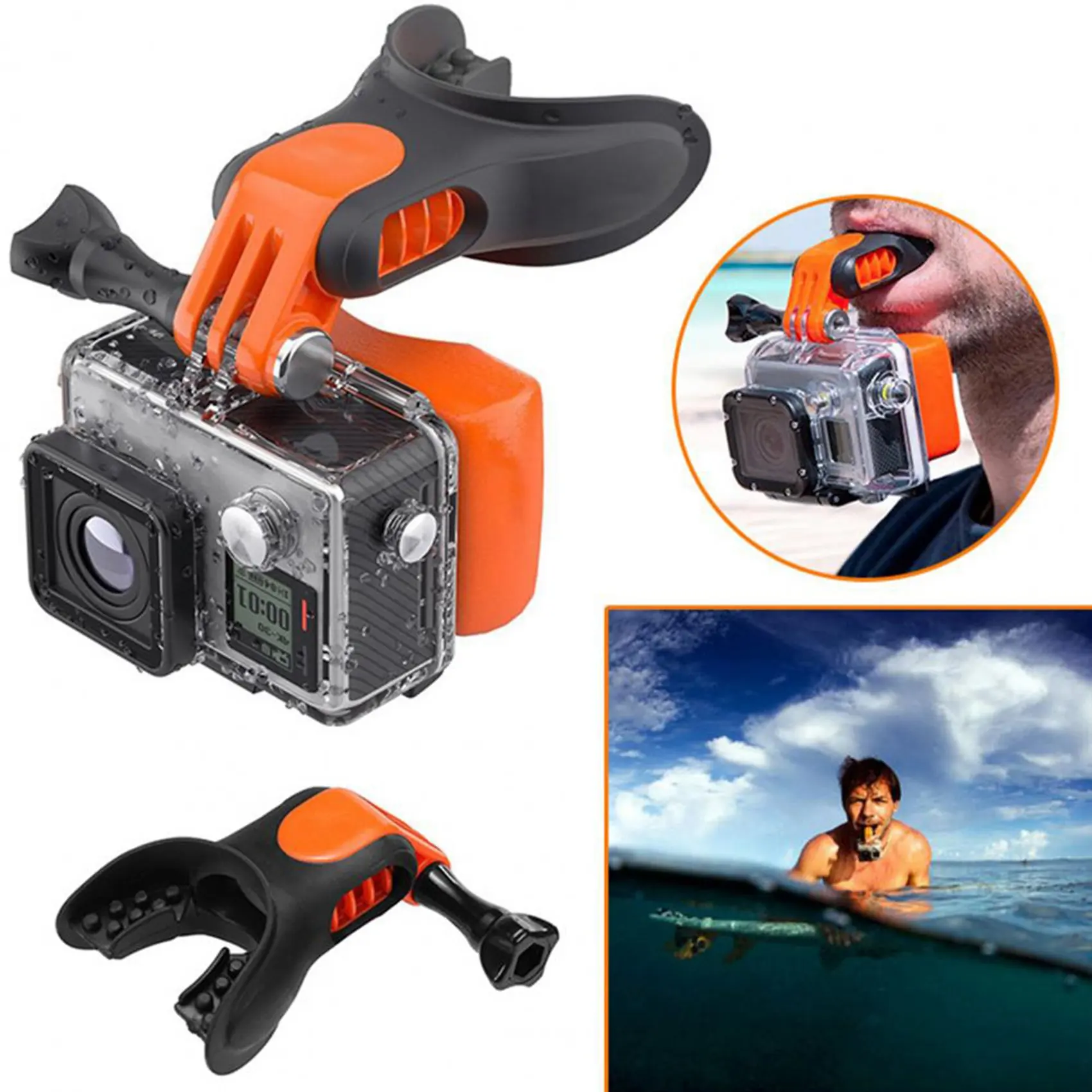 Accesorios para cámara portátil visible con montaje en boca, boquilla para surf, mordida para cámaras de acción GoPro Hero 7/6/5 K