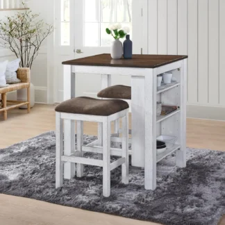 Juego de mesa de comedor de madera de 3 piezas, mesa de bar de cocina con taburetes, isla de cocina con asientos para 2, mesa de comedor alta