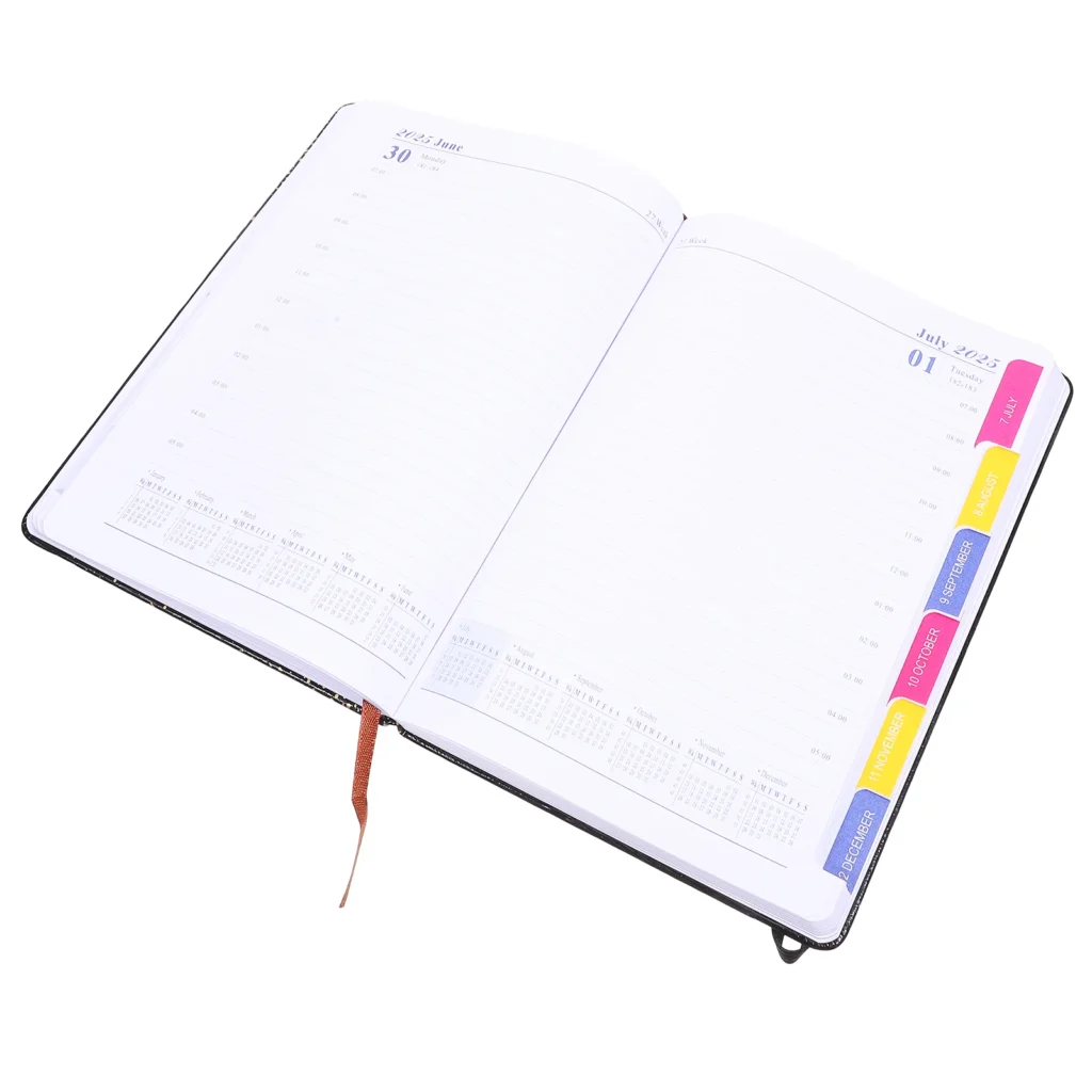 Planificador A5 Oficina 2025 Blocs de notas con horario Organizador diario Agenda portátil Libro Cuaderno de papel