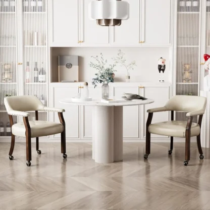 Sillas de comedor grandes con ruedas y brazos, juego de 2, sillas de capitán con ruedas y patas de madera maciza, sillas de escritorio de oficina
