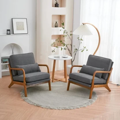 Acogedoras sillas de salón, sillas de lino, sillones de madera para dormitorio, cómodas y modernas de mediados de siglo