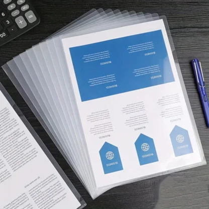 Carpeta A4 de 12 Uds., funda protectora de archivo de un solo Clip en forma de L, bolsa de archivo impermeable de dos clips de un solo Clip transparente, PP Plas