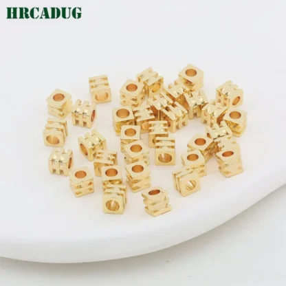 Cuentas cuadradas de tres capas de 4mm, cuentas espaciadoras de latón chapadas en oro de 14K para joyería, pulsera, cuentas de separación, accesorios para hacer joyas