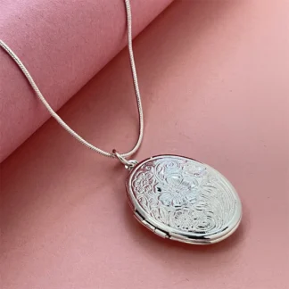 Collar de serpiente de plata 925, colgante de marco de foto ovalado, adecuado para hombres y mujeres para usar a diario