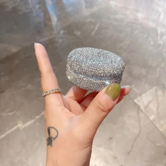 Caja de embalaje de polvo de lujo con soplo de polvo artificial con incrustaciones de diamantes Caja vacía elástica compacta y portátil sin fugas