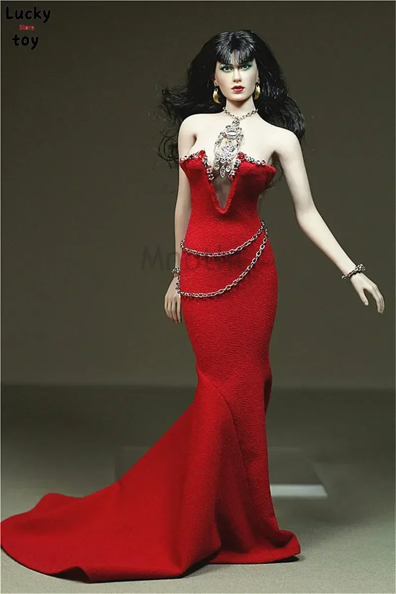 Vestido de rosa roja, escala 1/6, cola de Metal roja, falda con sujetador unido, vestido para figura de acción de 12 pulgadas, juguetes Phicen TBLeague, juguetes de rubí