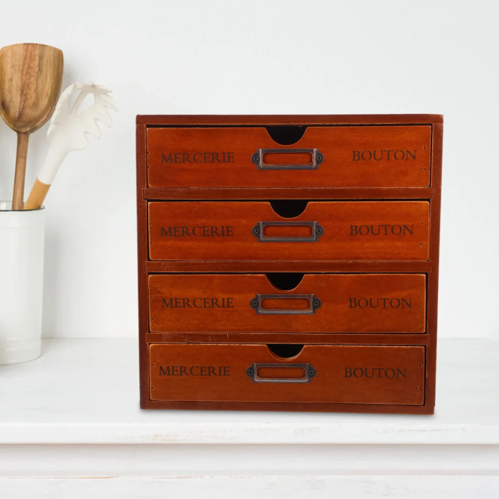 Cajones de almacenamiento pequeños, organizador de escritorio de estilo Vintage, gabinete de maquillaje tipo escritorio Retro, estante Simple marrón claro Miss