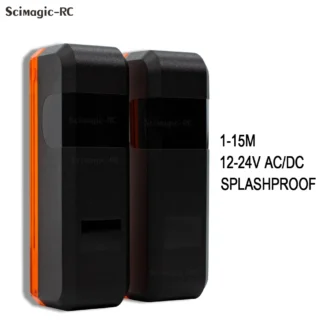 Fotocélula reflectora Sensor infrarrojo de color rojo 12-24V CC/CA para puerta de garaje 180 ° Horizontalmente en el transmisor y el receptor